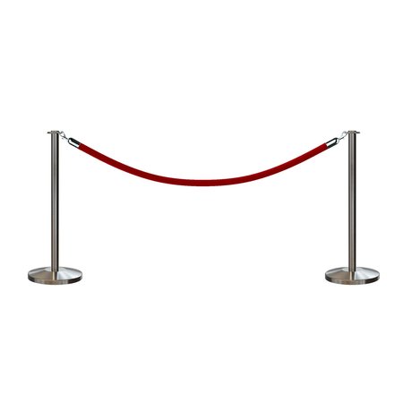 MONTOUR LINE Stanchion Post and Rope Kit Sat.Steel, 2 Flat Top 1 Red Rope C-Kit-2-SS-FL-1-ER-RD-PS